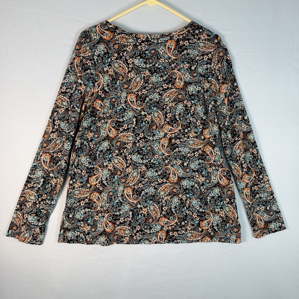 J Jill Size-L Womens Top Pima Cotton Paisley Print Black - Picture 8 of 9